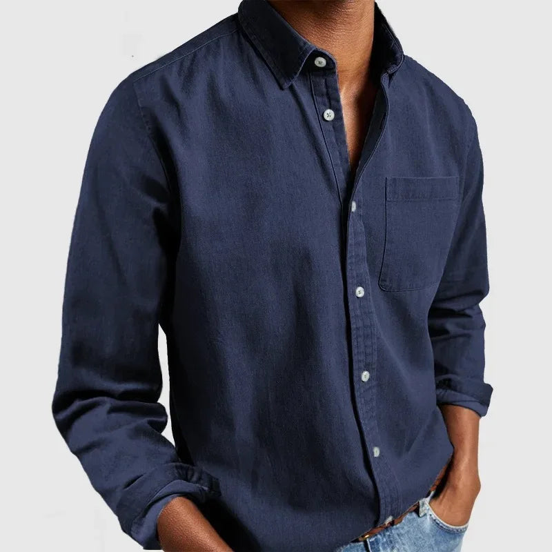 Men's Solid Color Casual Long Sleeve Shirt Daily Commuter All-Match Full Cardigan Fashion Lapel Top