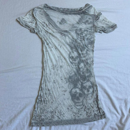Graphic Tie Dye V Neck Crop Tops Y2K E-girl Gothic Grunge Skull Print Tshirt 2000s Retro Emo Short Sleeve Slim Fit Tees Clothes