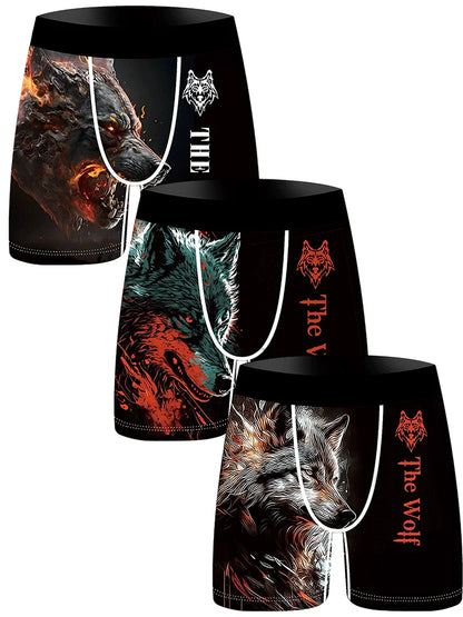 3Pcs Lion Wolf Print Men Underwear Boxers Men's Novelty Underpants