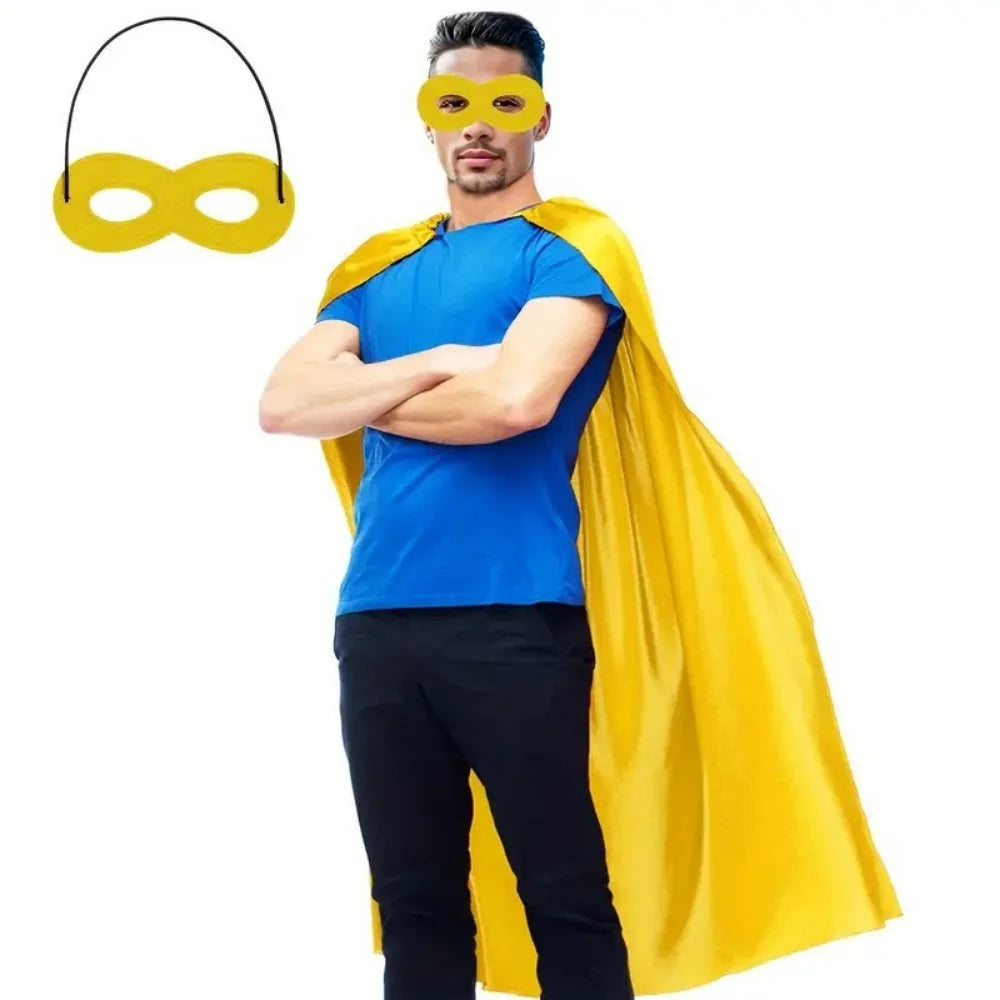 2Pcs/Set Solid Color Adult Superhero Cape with Eye Mask Cosplay Costume Long Cape Halloween Superhero Cloak Dress Up