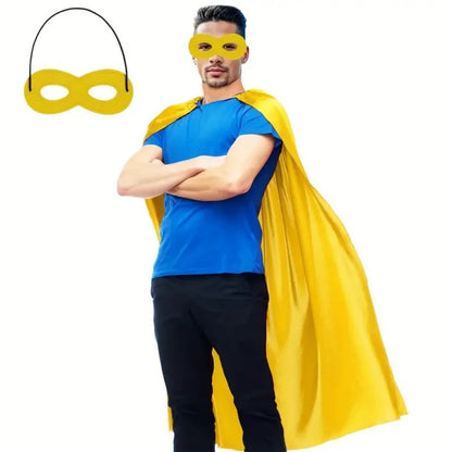 2Pcs/Set Solid Color Adult Superhero Cape with Eye Mask Cosplay Costume Long Cape Halloween Superhero Cloak Dress Up