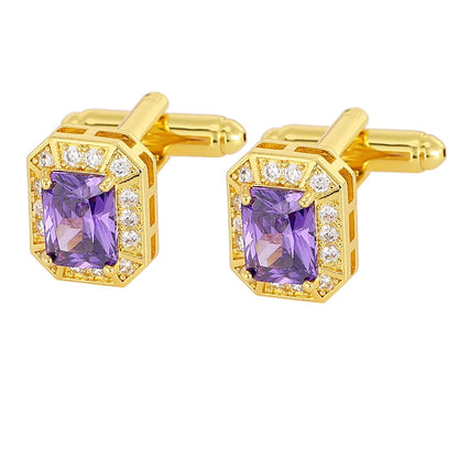 Men Luxury Vintage Metal Cufflinks Zircon Cuffs French Square Buckle Shirt Crystal Copper Cuffs