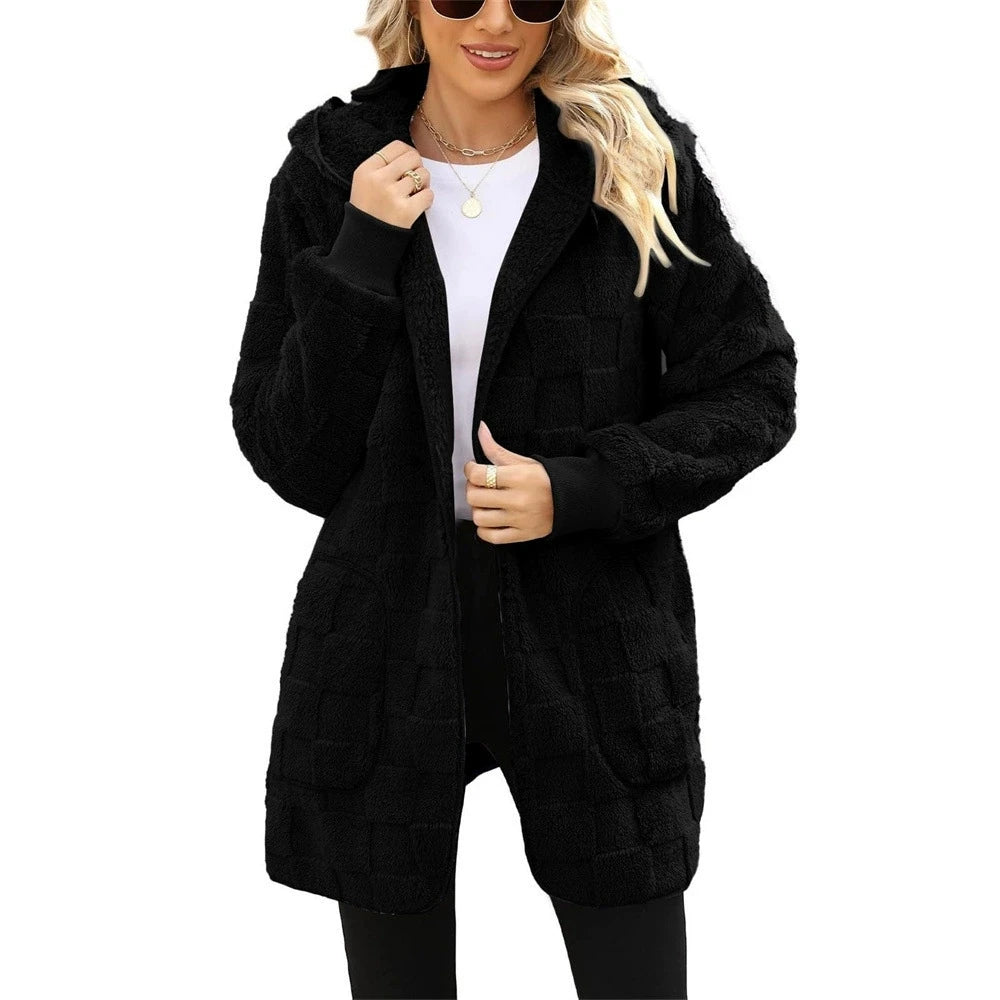 Autumn Winter Women Hooded Plush Velvet Jacket cardigan coats Oversized