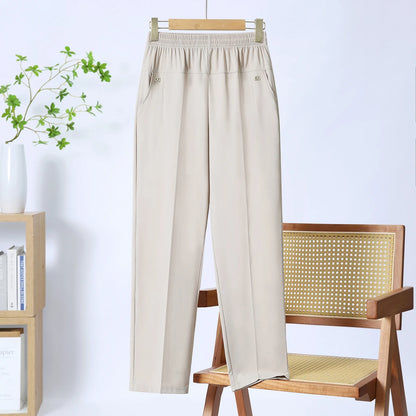 Summer women's soft pants/Capri pants plus size casual pants 2025 elastic waist office casual outdoor pants