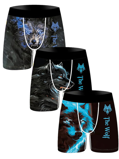 3Pcs Lion Wolf Print Men Underwear Boxers Men's Novelty Underpants