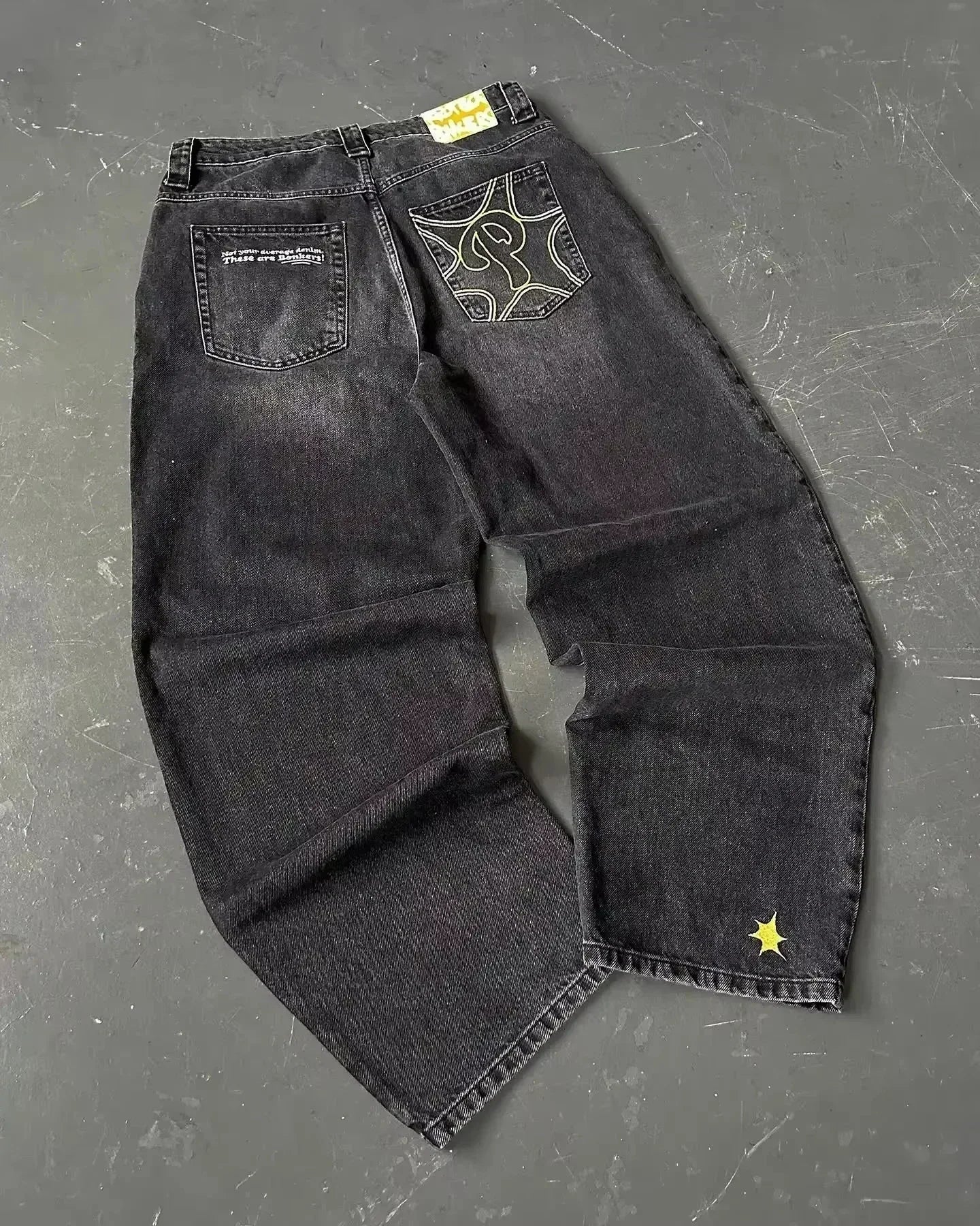 Street Fashion Trend Skull Embroidered Jeans Women Straight Wide-leg Pants Couple Casual Jeans