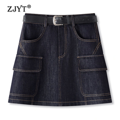 ZJYT High Street Fashion Denim Skirts for Women Summer 2026 New High Waist Casual Blue Mini Skirt Ladies Faldas Female Clothes