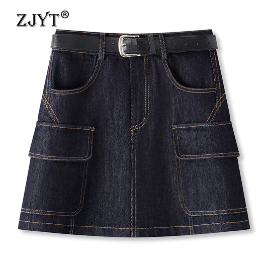 ZJYT High Street Fashion Denim Skirts for Women Summer 2026 New High Waist Casual Blue Mini Skirt Ladies Faldas Female Clothes