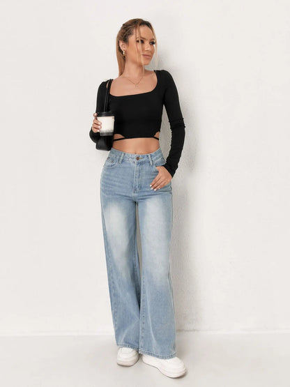 European and N Trend Washed Blue Wide Leg Jeans Women Jeans Women Comfortable Fashion All-matching Trend Jeans
