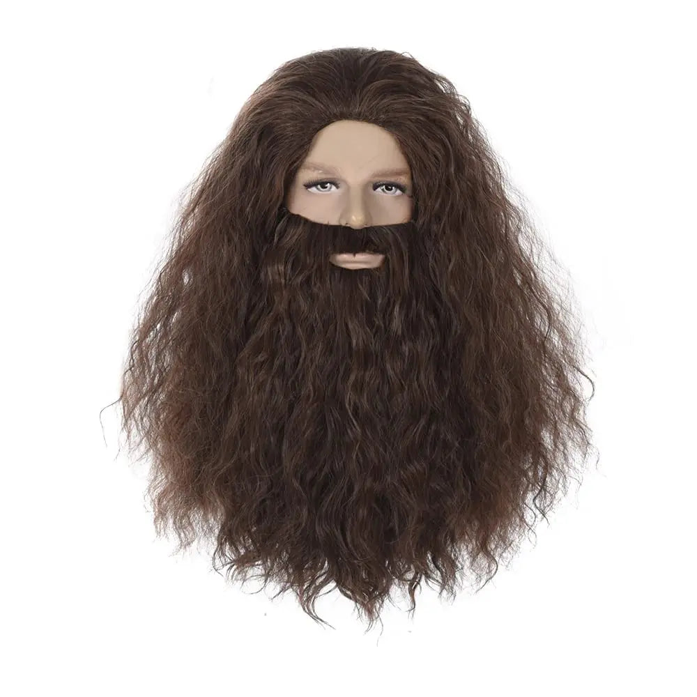 ❤2026❤ QACCF Qacf Long Curly Mens Wizard Mustache Wig Halloween Costume Cosplay Viking Fake Beard Wig (Grey)❤❤❤