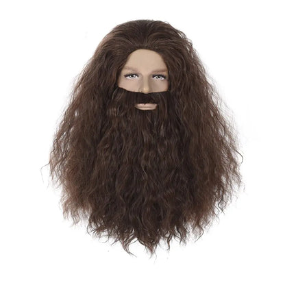 ❤2026❤ QACCF Qacf Long Curly Mens Wizard Mustache Wig Halloween Costume Cosplay Viking Fake Beard Wig (Grey)❤❤❤