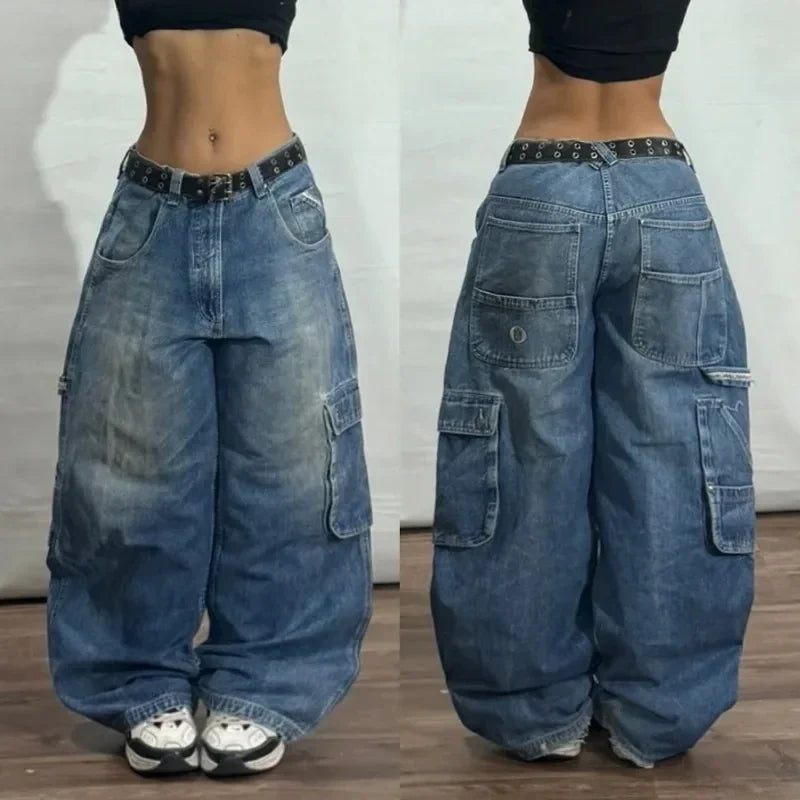Y2K American New Fashion Tiger Print Loose Jeans Women High Street Harajuku Wind Trend Casual Joker High Waist Wide Leg Pants