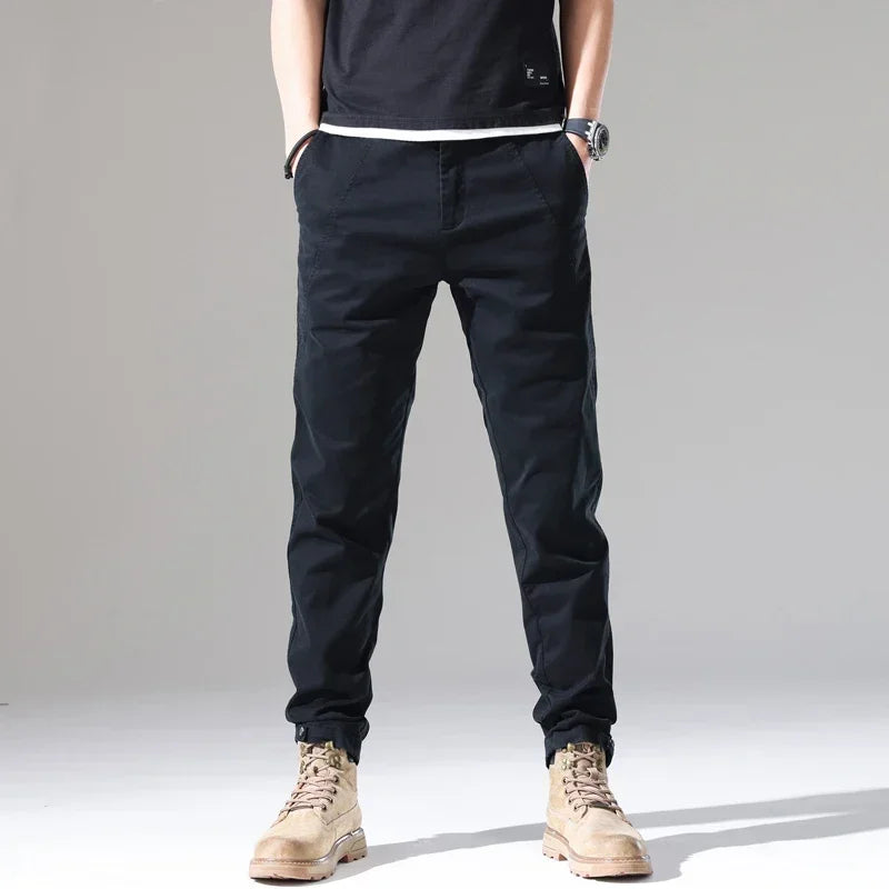 2024 New Men's Cotton Slim Casual Pants Korean Style Stretch Straight Fashionable Solid Color Versatile Casual Trousers Male
