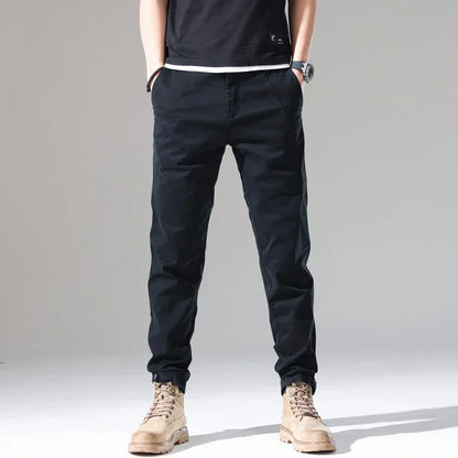 2024 New Men's Cotton Slim Casual Pants Korean Style Stretch Straight Fashionable Solid Color Versatile Casual Trousers Male