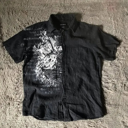 Y2K White Shirt Affliction Retro T Shirt Harajuku Men Skull Holy Writ Letter Printing Tee Fashion Gothic Short Sleeves Tops