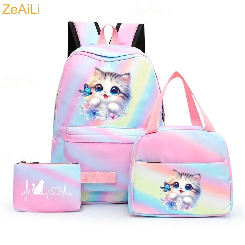 3pcs White Puppy Maltese Dog Colorful Backpack with Lunch Bag for Women Student Teenagers Rucksack Casual School Bags Sets