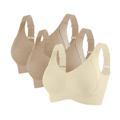 3Pcs/Set Women's Push-Up Bra Non-wire Lift Bra Seamless Underwear V-Neck Ribbed Bralette Plus Size Sexy Lingerie M-4XL Intimates