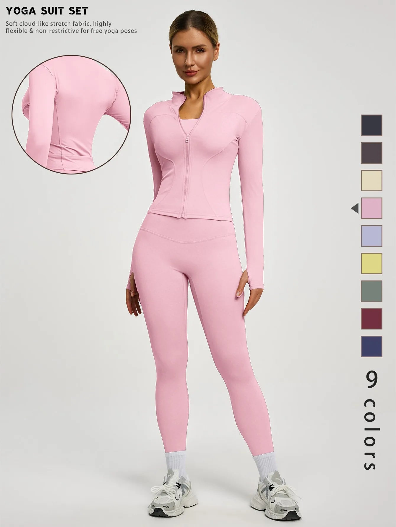 Fitfemme 2Pcs Women's Spring Yoga Sport Suit High Waist Legging Jacket Lifting Running Pants Outdoor Set