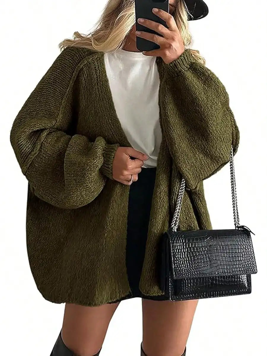 Cardigan Sweaters For Women Oversized Fall Long Sleeve Lightweight Knit Cardigans Winter Clothing Open Front Solid Color Crochet Lantern Sleeve Coat