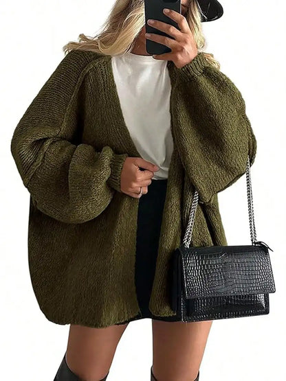 Cardigan Sweaters For Women Oversized Fall Long Sleeve Lightweight Knit Cardigans Winter Clothing Open Front Solid Color Crochet Lantern Sleeve Coat