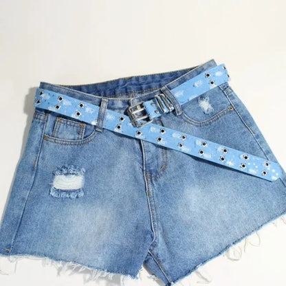 Hollow Star Buckle Denim Waistband Y2K Punk Hip Hop Style Unisex Streetwear Belt Fashion Waist Accessory For Daily Matching & Trendy Gifts