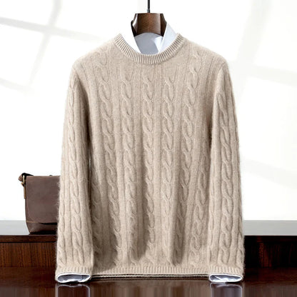 ZOCEPT 100% Natural Cashmere Men's Sweater Autumn Winter Thick Warm O-Neck Casual Pullover Knitted Twisted Flower Sweater Top