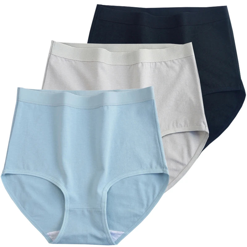 3pcs Cotton Women Panties Lady Plus Size Underwear Large Size High Waist Briefs Breathable Solid Color Female Lingerie