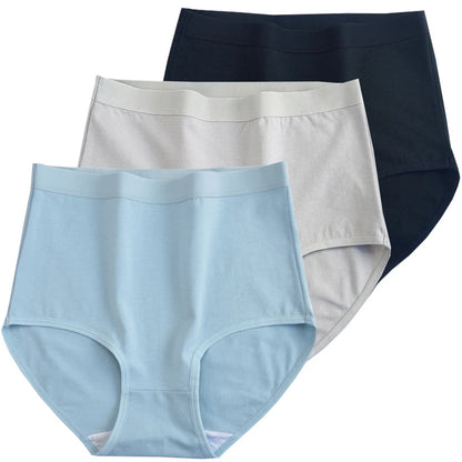 3pcs Cotton Women Panties Lady Plus Size Underwear Large Size High Waist Briefs Breathable Solid Color Female Lingerie