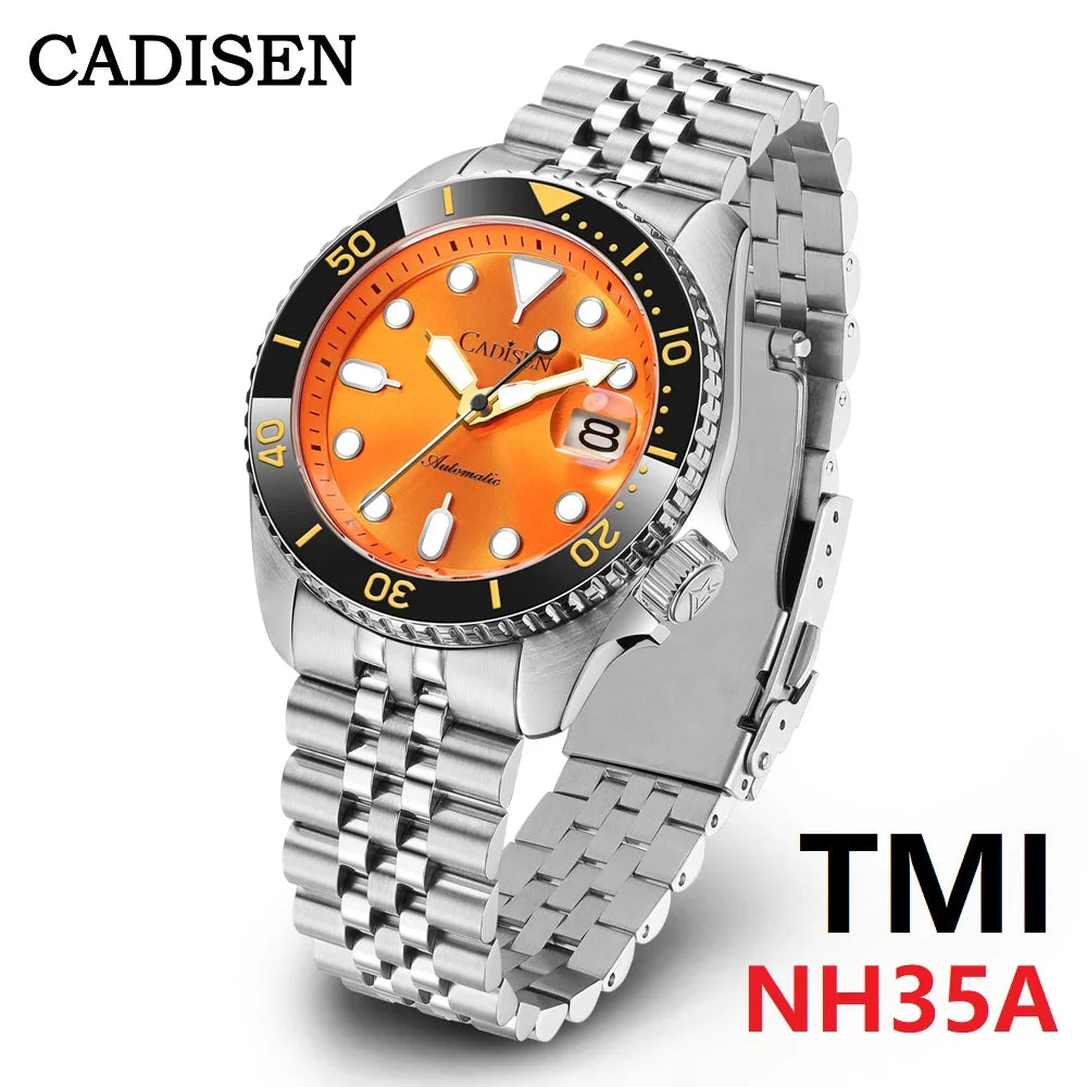 CADISEN 2026 Luminous Men Mechanical Wristwatches Ceramic Bezel Sapphire Glass NYLON Band 200M Waterproof Automatic Watch Men