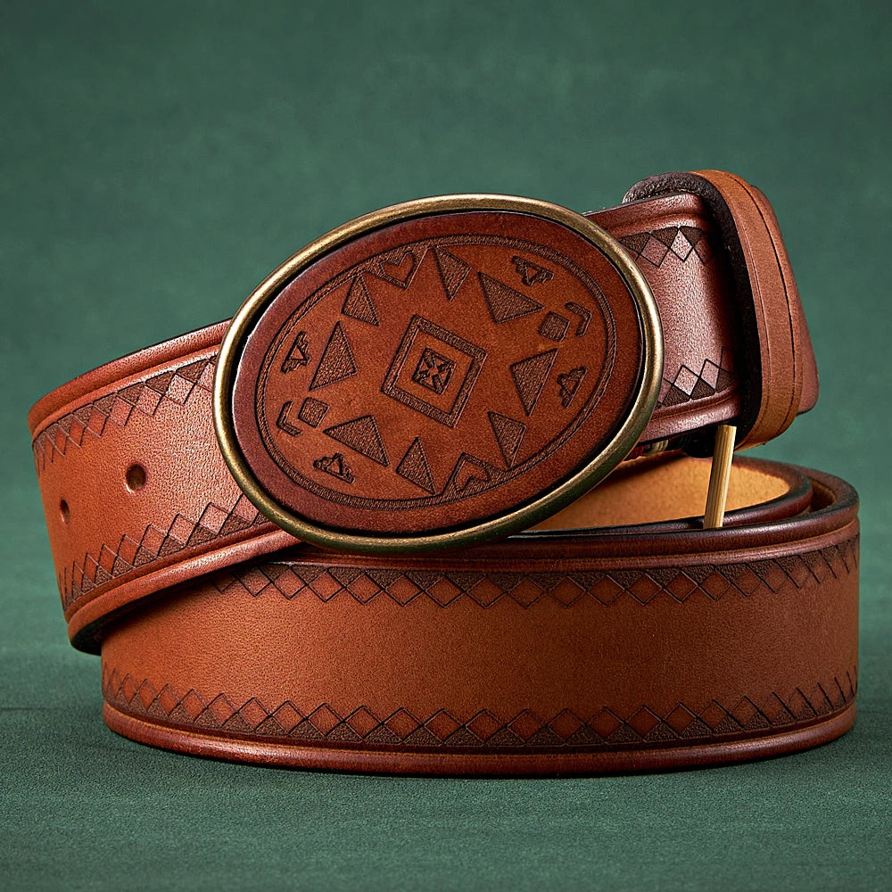 3.8CM Men High Quality Genuine Leather Belt Luxury Smooth Buckle Belts Pure Cowskin Laser Engraving Strap Male Jeans for Man