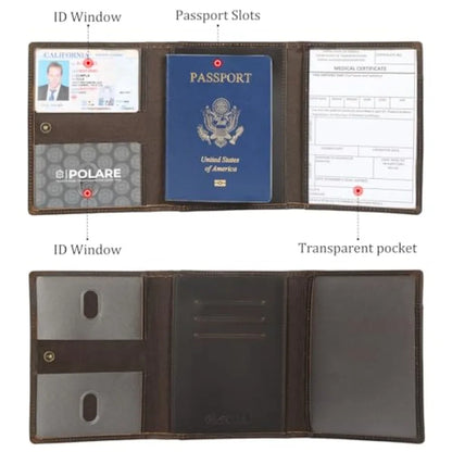 Polare Full Grain Leather Pilot Wallet Passport Holder RFID Blocking Tri-fold Travel Cover Document Organizer for Aviation Prof
