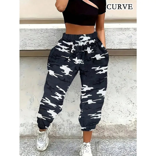 Plus Size 1XL-5XL Summer New Women's Ladies Camo Cargo Trousers Pants Casual Pants