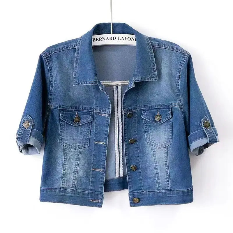 Summer White Short Women Denim Jacket Thin Slim Outerwear Half Sleeve Jeans Jackets Female