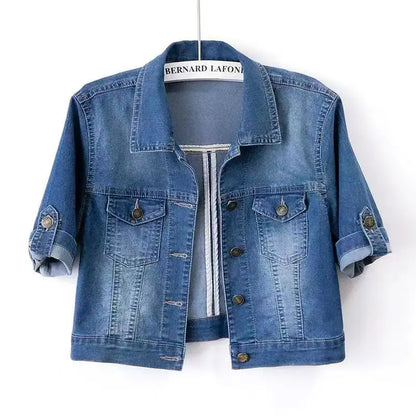 Summer White Short Women Denim Jacket Thin Slim Outerwear Half Sleeve Jeans Jackets Female