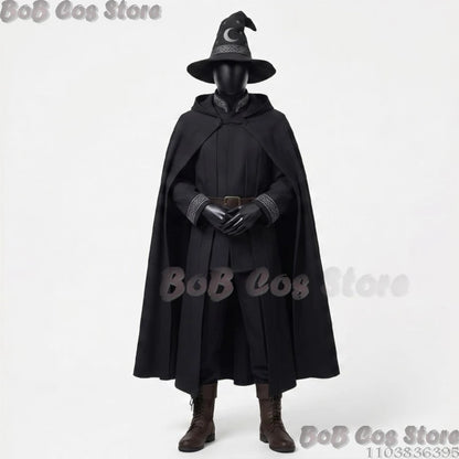 Star and Moon Magic Magician Cosplay Costume Magic Robe 3 Colours Black Gray Red Long Robe Big Hat Halloween S-2XL Clothes Cos