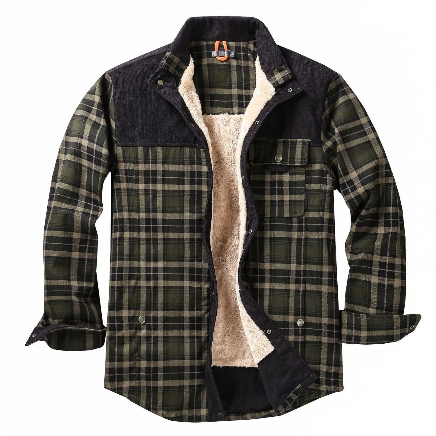 EU Men's Flannel Shirt Jacket Men Warm Fleece Lined Plaid Long Sleeve Coat Cotton Outdoor Men Winter Jacket