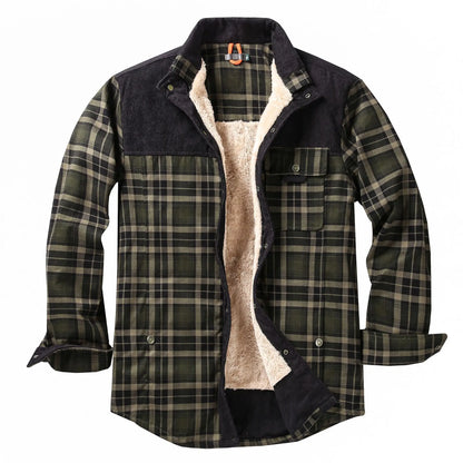 EU Men's Flannel Shirt Jacket Men Warm Fleece Lined Plaid Long Sleeve Coat Cotton Outdoor Men Winter Jacket