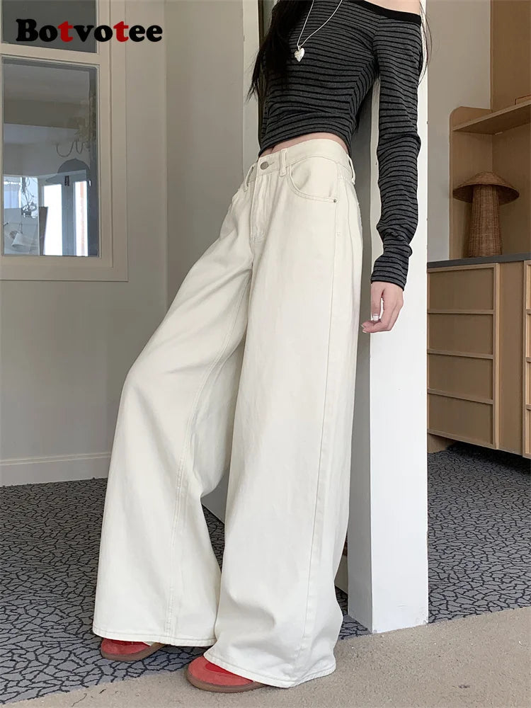 Botvotee Milk White Baggy Jeans Women Spring Summer 2025 New Korean Fashion Causal Y2k Loose Oversized High Waisted Jeans