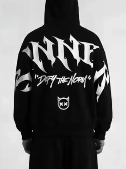 Mens Gothic Sinner Letter Print Reflective Hoodie Streetwear Unisex Hooded Sweatshirt Y2K Punk Hip Hop Loose Pullover Top New