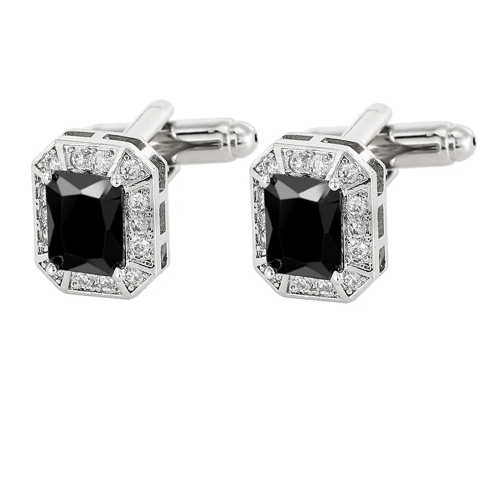 Men Luxury Vintage Metal Cufflinks Zircon Cuffs French Square Buckle Shirt Crystal Copper Cuffs