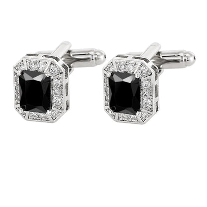 Men Luxury Vintage Metal Cufflinks Zircon Cuffs French Square Buckle Shirt Crystal Copper Cuffs