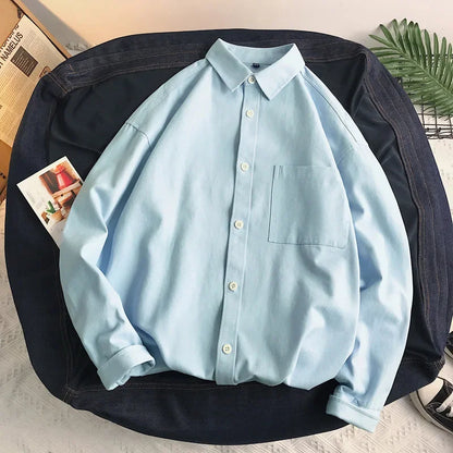 Heavy duty pure cotton shirt men's long sleeved ins trendy loose jacket for spring inner wear casual workwear shirt