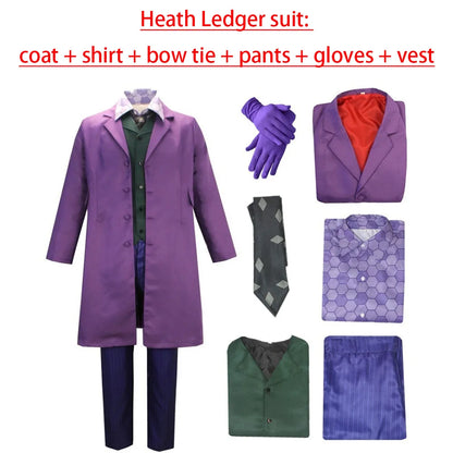 Batman Cosplay Costume Men's Heath Ledger Joker Halloween Version Dark Knight Thriller Outfit Same Style Coat for Party