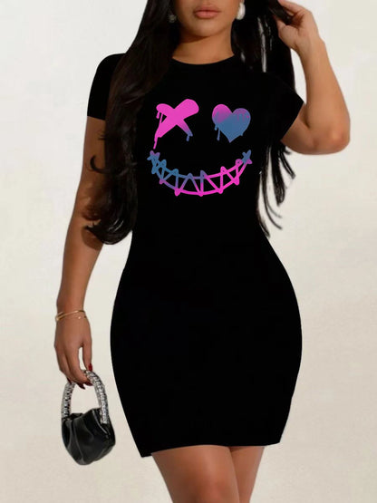 summer Short sleeves black tshirt dress Women's Casual  Graphic TShirt Dress  Short Sleeve Round Neck Loose Fit SpringSummer