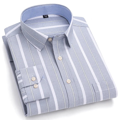 Men's Social Shirts Long Sleeve 100%Pure Cotton Oxford Buttoned Plaid Formal Male Casual Clothes Oversized Shirt Plus Size S-7XL