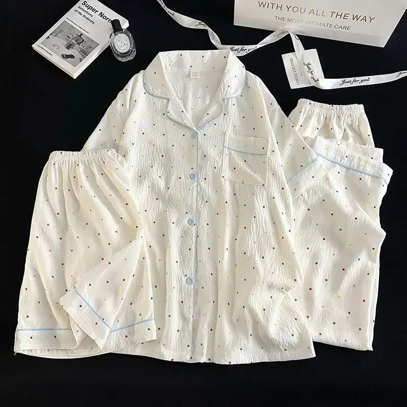 Polka Dot Elegant Women 3PCS Pajama Set Sleepwear Pajama Set Top and Pant with Shorts 3 Piece Set Home Suit Sweet Outfits Y2K