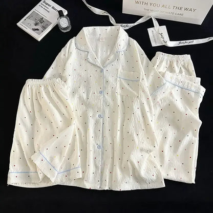 Polka Dot Elegant Women 3PCS Pajama Set Sleepwear Pajama Set Top and Pant with Shorts 3 Piece Set Home Suit Sweet Outfits Y2K