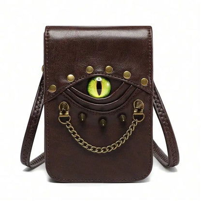 1pcs Retro Rivet Crossbody Bag, Mini Waist Pack For Women, PU Leather, Unique Eye Design Belt Mobile Phone Bag