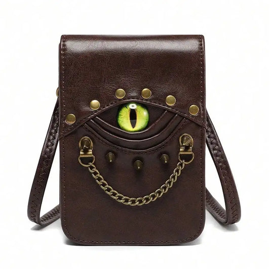 1pcs Retro Rivet Crossbody Bag, Mini Waist Pack For Women, PU Leather, Unique Eye Design Belt Mobile Phone Bag