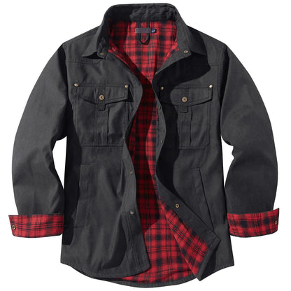 Men's Plus Size Lapel Plaid Flannel Casual Jacket Winter Warm Thickened Solid Color Jacket